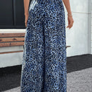 Lune pantalones de mujer de pierna ancha con cintura elastica y estampado de leopardo, atuendo casual para vacaciones o profesores