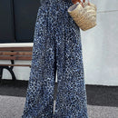 Lune pantalones de mujer de pierna ancha con cintura elastica y estampado de leopardo, atuendo casual para vacaciones o profesores