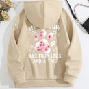 Lune sudadera con capucha informal para mujer con estampado de letra y pata de perro, para otono/invierno