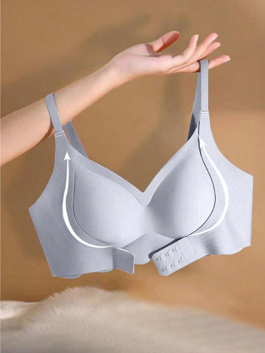 1 pieza sujetador inalambrico sin costuras con cierre delantero para mujeres con busto pequeno, con soporte de elevacion y de hueso lateral