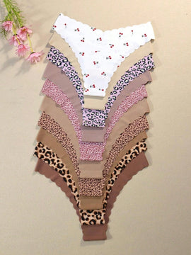 Paquete de 10 piezas bragas triangulares sexy de tela suave, transpirable y comoda con borde ondulado sin costuras para mujeres