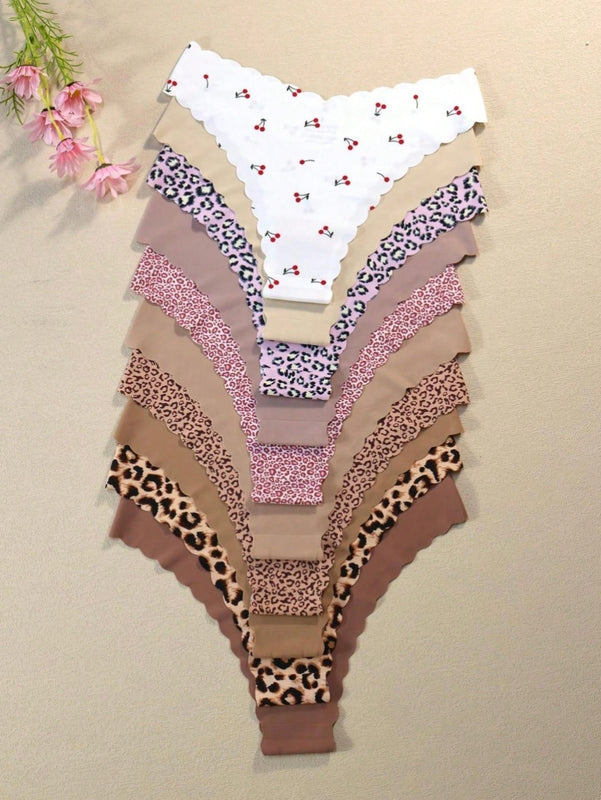 Paquete de 10 piezas bragas triangulares sexy de tela suave, transpirable y comoda con borde ondulado sin costuras para mujeres