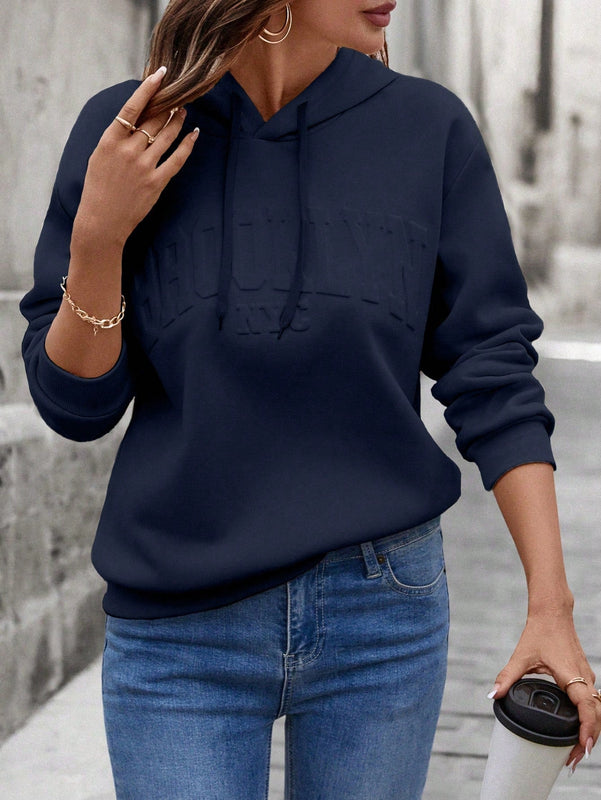 Lune sudadera con capucha casual y holgada para mujer con grafico de letra 3d