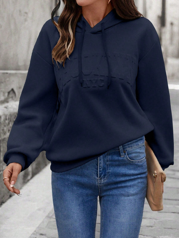 Lune sudadera con capucha casual y holgada para mujer con grafico de letra 3d