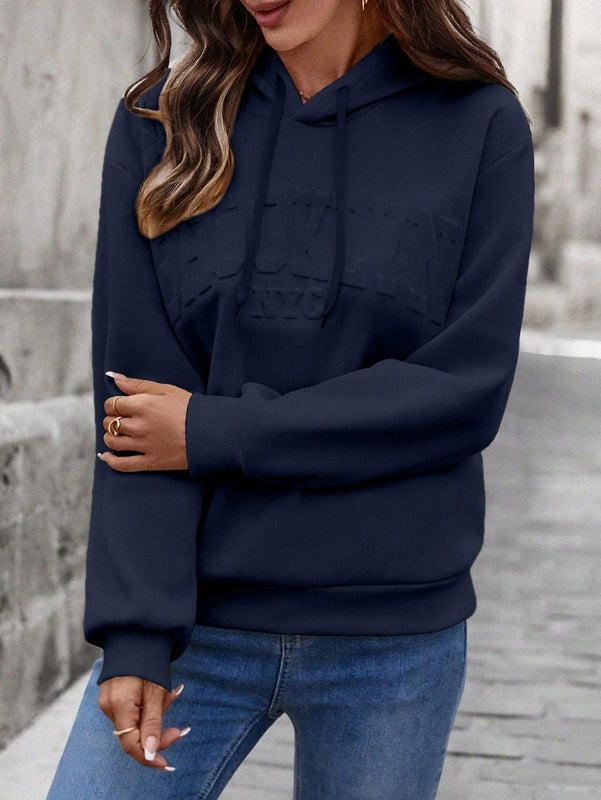 Lune sudadera con capucha casual y holgada para mujer con grafico de letra 3d