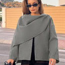 Essnce chaqueta de lana negra holgada y versatil para uso casual y de aeropuerto, diseno de bufanda de una pieza, chaqueta de cardigan corta de lana calida para el invierno, tendencia de moda otono 2024