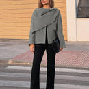 Essnce chaqueta de lana negra holgada y versatil para uso casual y de aeropuerto, diseno de bufanda de una pieza, chaqueta de cardigan corta de lana calida para el invierno, tendencia de moda otono 2024