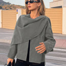 Essnce chaqueta de lana negra holgada y versatil para uso casual y de aeropuerto, diseno de bufanda de una pieza, chaqueta de cardigan corta de lana calida para el invierno, tendencia de moda otono 2024