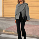 Essnce chaqueta de lana negra holgada y versatil para uso casual y de aeropuerto, diseno de bufanda de una pieza, chaqueta de cardigan corta de lana calida para el invierno, tendencia de moda otono 2024