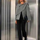 Essnce chaqueta de lana negra holgada y versatil para uso casual y de aeropuerto, diseno de bufanda de una pieza, chaqueta de cardigan corta de lana calida para el invierno, tendencia de moda otono 2024