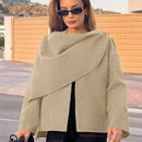 Essnce chaqueta de lana negra holgada y versatil para uso casual y de aeropuerto, diseno de bufanda de una pieza, chaqueta de cardigan corta de lana calida para el invierno, tendencia de moda otono 2024