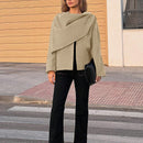 Essnce chaqueta de lana negra holgada y versatil para uso casual y de aeropuerto, diseno de bufanda de una pieza, chaqueta de cardigan corta de lana calida para el invierno, tendencia de moda otono 2024