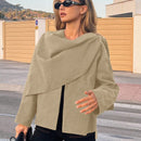 Essnce chaqueta de lana negra holgada y versatil para uso casual y de aeropuerto, diseno de bufanda de una pieza, chaqueta de cardigan corta de lana calida para el invierno, tendencia de moda otono 2024
