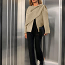 Essnce chaqueta de lana negra holgada y versatil para uso casual y de aeropuerto, diseno de bufanda de una pieza, chaqueta de cardigan corta de lana calida para el invierno, tendencia de moda otono 2024