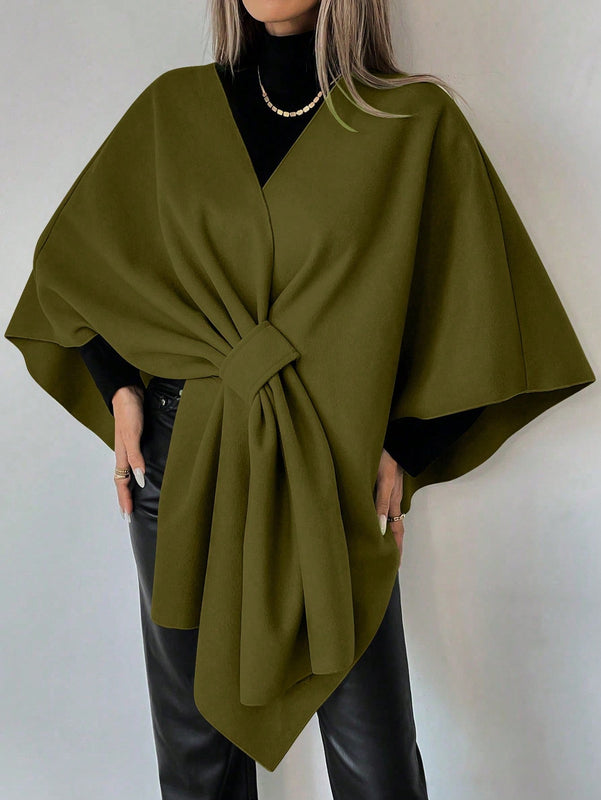 Clasi capa abrigo de lana asimetrica y holgada de diseno de moda de un solo color, para otono/invierno