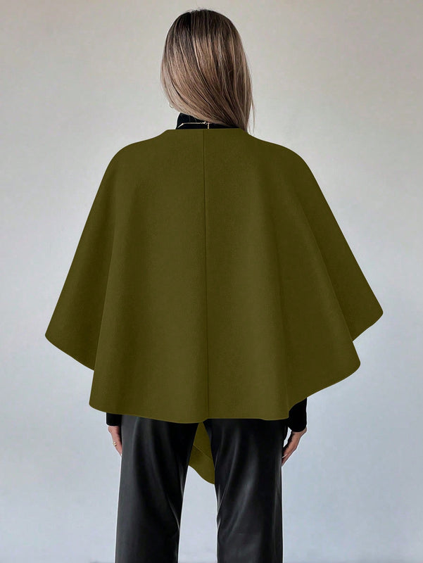 Clasi capa abrigo de lana asimetrica y holgada de diseno de moda de un solo color, para otono/invierno