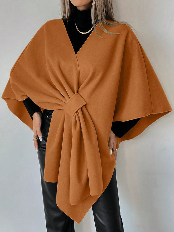Clasi capa abrigo de lana asimetrica y holgada de diseno de moda de un solo color, para otono/invierno