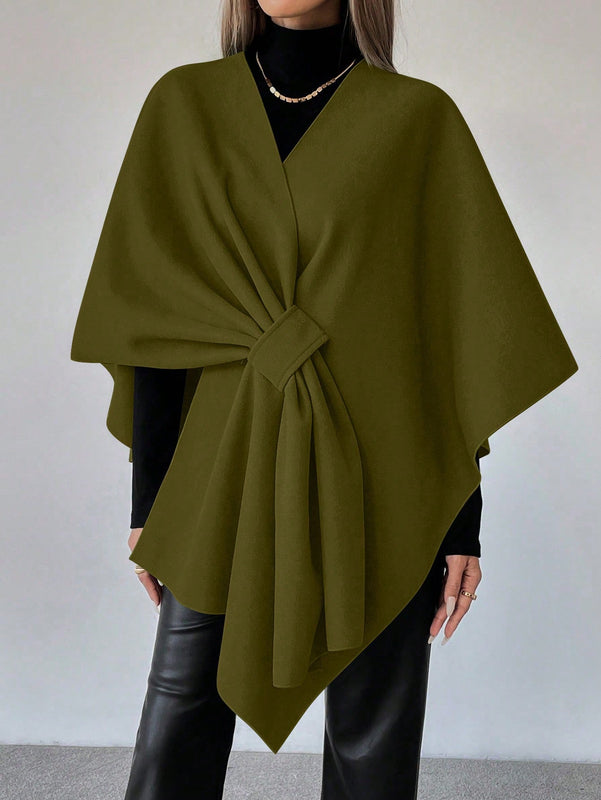 Clasi capa abrigo de lana asimetrica y holgada de diseno de moda de un solo color, para otono/invierno
