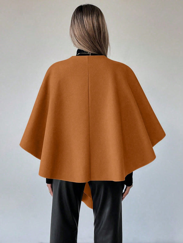 Clasi capa abrigo de lana asimetrica y holgada de diseno de moda de un solo color, para otono/invierno