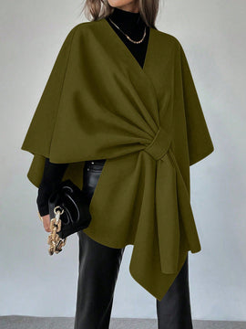 Clasi capa abrigo de lana asimetrica y holgada de diseno de moda de un solo color, para otono/invierno