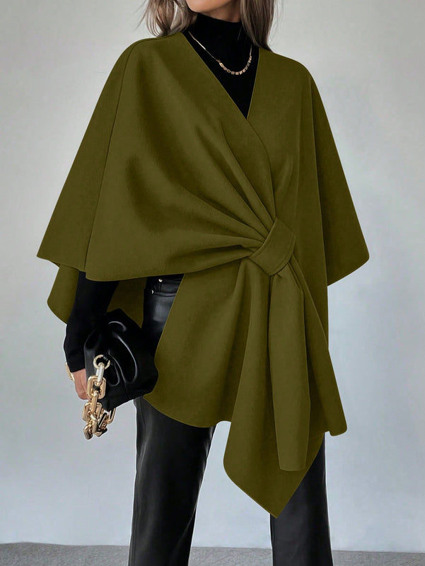 Clasi capa abrigo de lana asimetrica y holgada de diseno de moda de un solo color, para otono/invierno