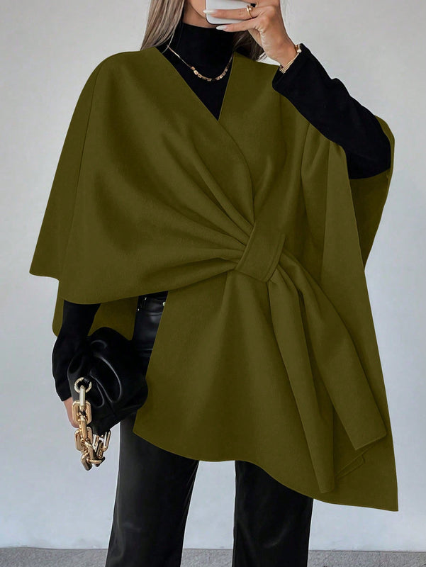 Clasi capa abrigo de lana asimetrica y holgada de diseno de moda de un solo color, para otono/invierno