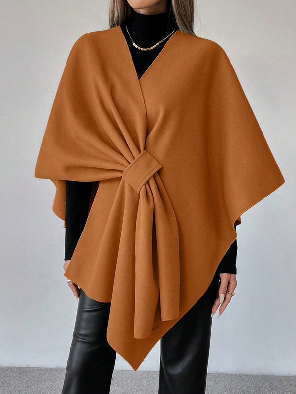 Clasi capa abrigo de lana asimetrica y holgada de diseno de moda de un solo color, para otono/invierno