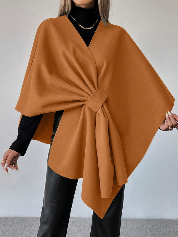 Clasi capa abrigo de lana asimetrica y holgada de diseno de moda de un solo color, para otono/invierno
