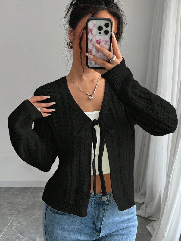 Essnce cardigan de mujer de manga larga con estampado floral 3d con lazo delantero, de estilo frances casual y versatil