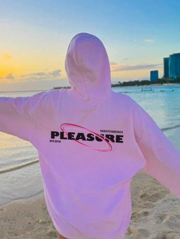 Sudadera casual de mujer nueva para invierno 2024 con estampado de eslogan, bolsillo tipo canguro y cordon, combinando moda y funcion: una sudadera de mujer adecuada para usar en capas, hacer ejercicio o relajacion casual