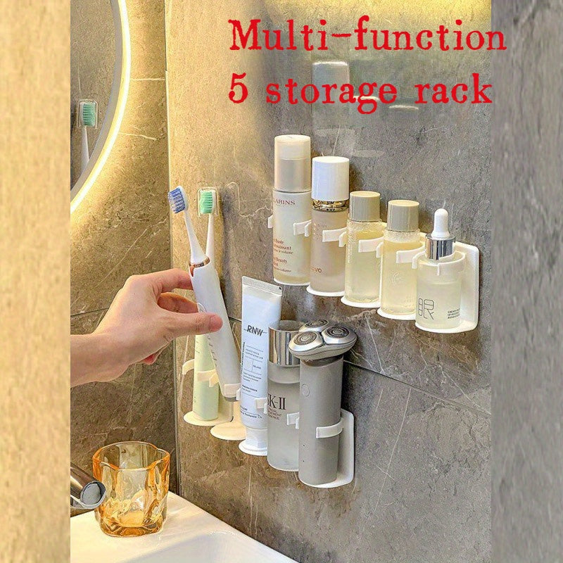 Estante de almacenamiento de cosméticos ajustable para montaje en pared: mejore la eficiencia de su baño sin necesidad de hacer agujeros.