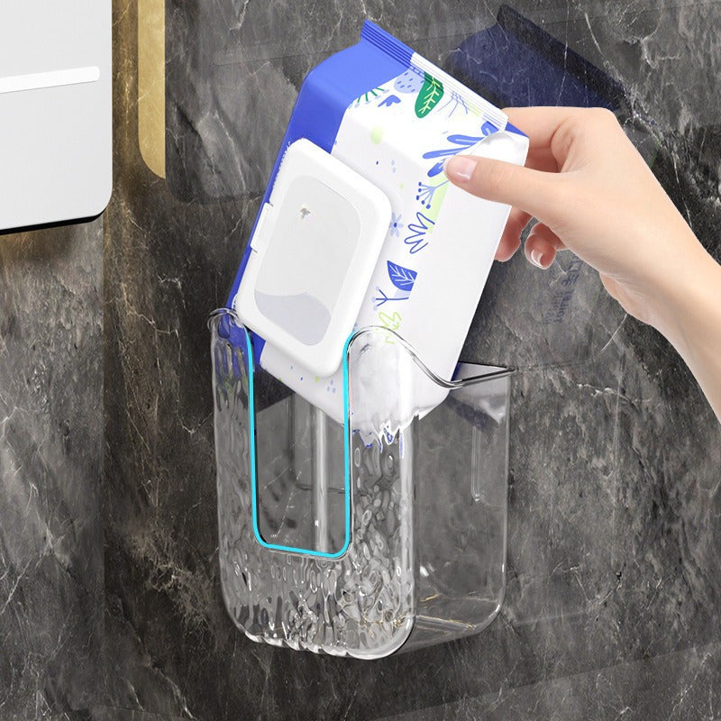 Caja de plástico cuadrada para pañuelos de baño - 1/2 caja de lujo para guardar servilletas y toallitas húmedas, montaje en pared sin taladrar, dispensador fácil de instalar