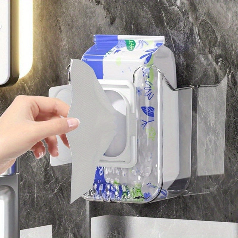 Caja de plástico cuadrada para pañuelos de baño - 1/2 caja de lujo para guardar servilletas y toallitas húmedas, montaje en pared sin taladrar, dispensador fácil de instalar