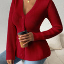 Lune cardigan elegante de mujer con cuello en v, cintura cenida y volantes en el bajo
