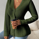 Lune cardigan elegante de mujer con cuello en v, cintura cenida y volantes en el bajo