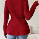 Lune cardigan elegante de mujer con cuello en v, cintura cenida y volantes en el bajo