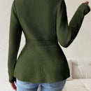 Lune cardigan elegante de mujer con cuello en v, cintura cenida y volantes en el bajo