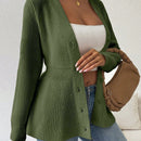 Lune cardigan elegante de mujer con cuello en v, cintura cenida y volantes en el bajo