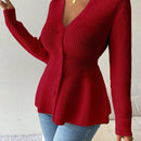 Lune cardigan elegante de mujer con cuello en v, cintura cenida y volantes en el bajo