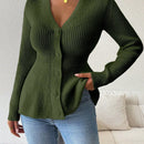 Lune cardigan elegante de mujer con cuello en v, cintura cenida y volantes en el bajo