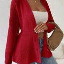 Lune cardigan elegante de mujer con cuello en v, cintura cenida y volantes en el bajo