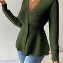 Lune cardigan elegante de mujer con cuello en v, cintura cenida y volantes en el bajo