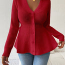 Lune cardigan elegante de mujer con cuello en v, cintura cenida y volantes en el bajo