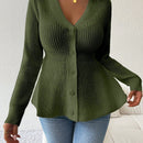 Lune cardigan elegante de mujer con cuello en v, cintura cenida y volantes en el bajo