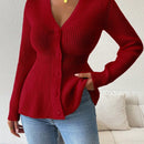 Lune cardigan elegante de mujer con cuello en v, cintura cenida y volantes en el bajo