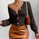 Frenchy cardigan informal de un solo botonadura de manga larga y unicolor para mujer, para otono/invierno