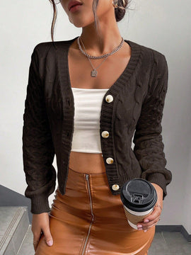 Frenchy cardigan informal de un solo botonadura de manga larga y unicolor para mujer, para otono/invierno