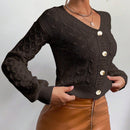 Frenchy cardigan informal de un solo botonadura de manga larga y unicolor para mujer, para otono/invierno