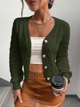 Frenchy cardigan informal de un solo botonadura de manga larga y unicolor para mujer, para otono/invierno
