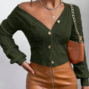 Frenchy cardigan informal de un solo botonadura de manga larga y unicolor para mujer, para otono/invierno